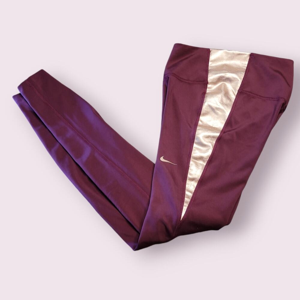 Y2K Nike Color Block Leggings XS Maroon Athleisure